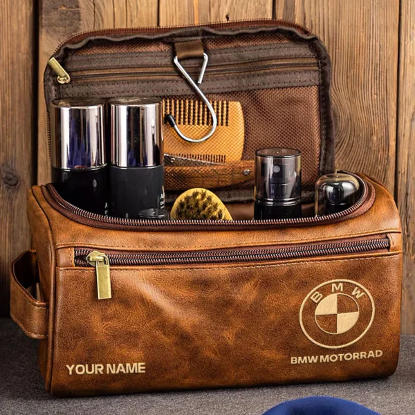 BMW Motorrad Motorcycles  Exclusive Logo - Personalized Leather Toiletry Bag QTMT180425BMW - Light Brown - Image 3