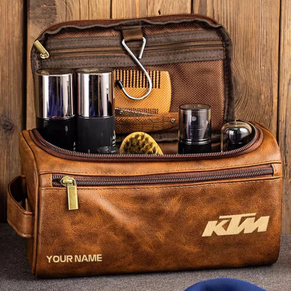 KTM Motorcycles  Exclusive Logo - Personalized Leather Toiletry Bag QTMT180425KTM - Dark Brown - Image 2