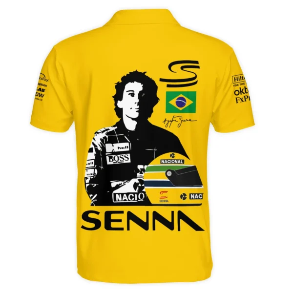 Ayrton Senna Flag And Helmet McLaren F1 Exclusive Polo Shirt BLF13625A4PL - Image 3
