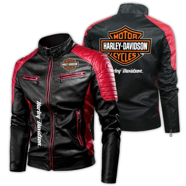 Harley-Davidson Exclusive Logo Leather Jacket Motorcycle HOMOT060625LJ01HD - Red