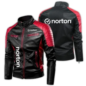 Norton Exclusive Logo Leather Jacket Motorcycle HOMOT060625LJ01NOR - Red