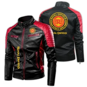 Royal Enfield Exclusive Logo Leather Jacket Motorcycle HOMOT060625LJ01ROY - Black & Red