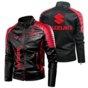 Suzuki Exclusive Logo Leather Jacket Motorcycle HOMOT060625LJ01SUZ - Black & Red