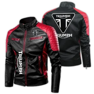 Triumph Exclusive Logo Leather Jacket Motorcycle HOMOT060625LJ01TRI - Black & Red