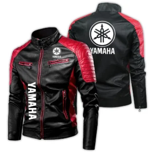 Yamaha Exclusive Logo Leather Jacket Motorcycle HOMOT060625LJ01YAM - Black & Red