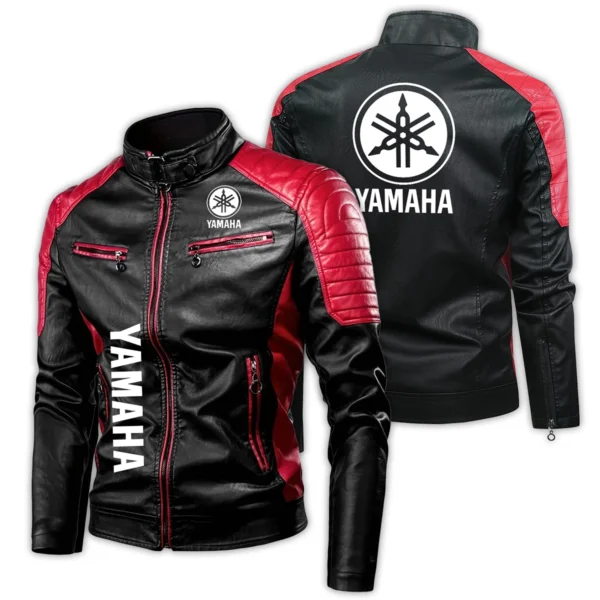 Yamaha Exclusive Logo Leather Jacket Motorcycle HOMOT060625LJ01YAM - Black & Red
