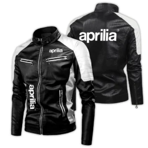Aprilia Exclusive Logo Leather Jacket Motorcycle HOMOT060625LJ01AM - Black & White
