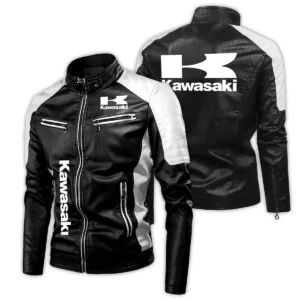 Kawasaki Exclusive Logo Leather Jacket Motorcycle HOMOT060625LJ01KAW - White