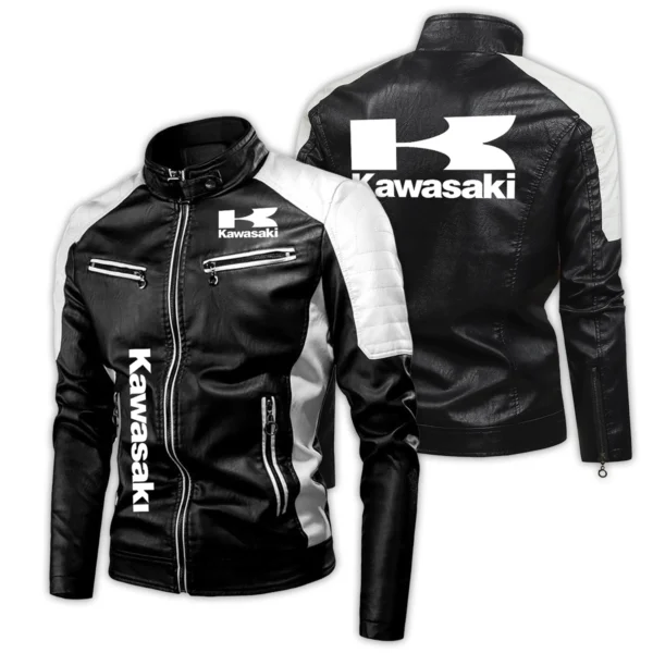 Kawasaki Exclusive Logo Leather Jacket Motorcycle HOMOT060625LJ01KAW - White