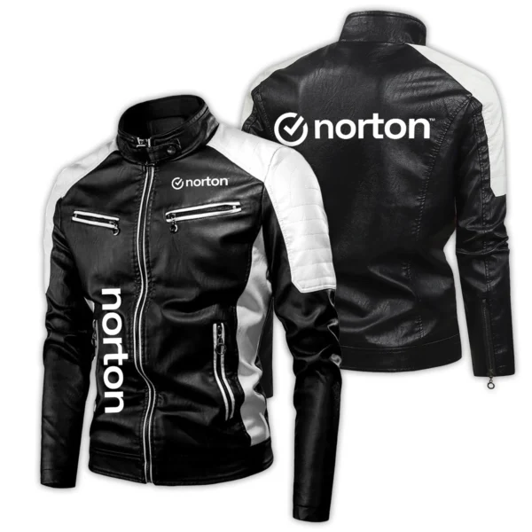Norton Exclusive Logo Leather Jacket Motorcycle HOMOT060625LJ01NOR - White