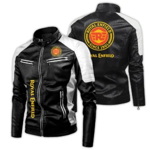 Royal Enfield Exclusive Logo Leather Jacket Motorcycle HOMOT060625LJ01ROY - Black & White