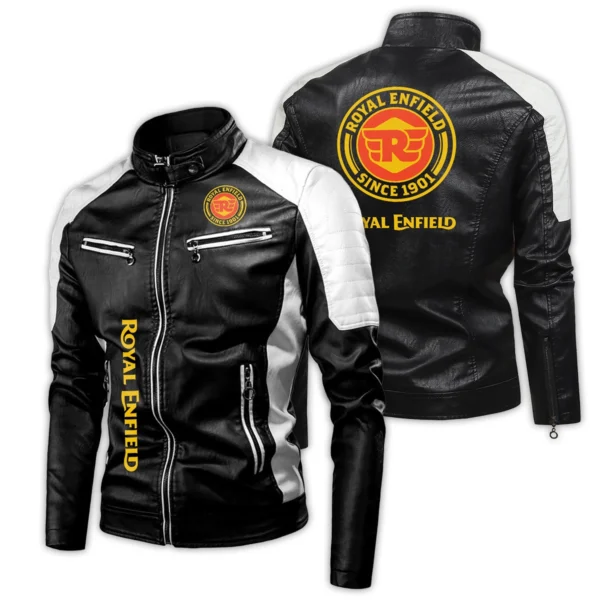 Royal Enfield Exclusive Logo Leather Jacket Motorcycle HOMOT060625LJ01ROY - Black & White