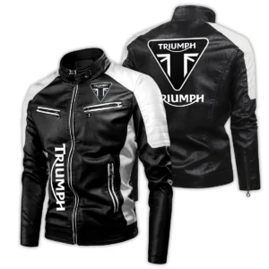 Triumph Exclusive Logo Leather Jacket Motorcycle HOMOT060625LJ01TRI - Black & White