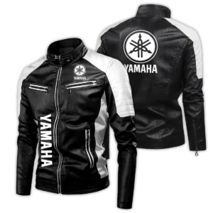 Yamaha Exclusive Logo Leather Jacket Motorcycle HOMOT060625LJ01YAM - Black & White