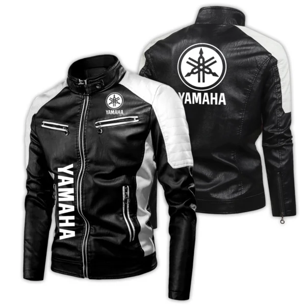 Yamaha Exclusive Logo Leather Jacket Motorcycle HOMOT060625LJ01YAM - Black & White