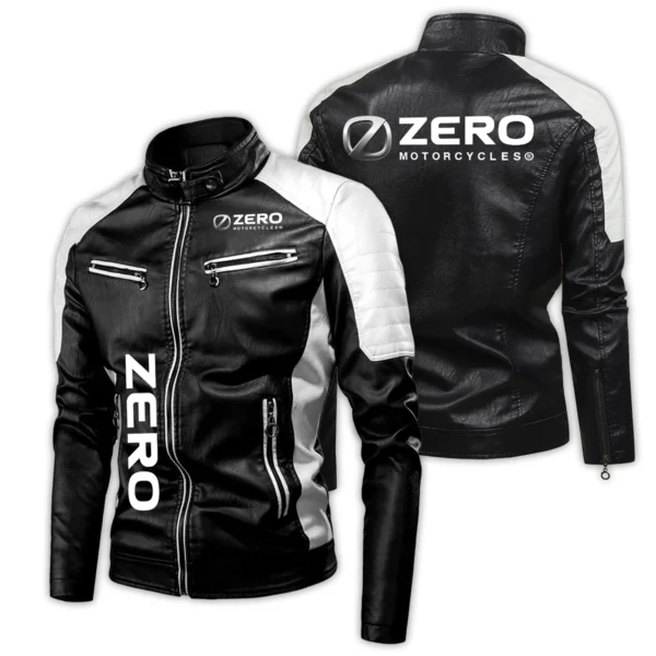 Zero Motorcycles Exclusive Logo Leather Jacket Motorcycle HOMOT060625LJ01ZER - Black & White