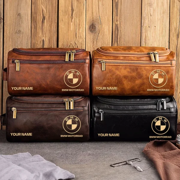 BMW Motorrad Motorcycles  Exclusive Logo - Personalized Leather Toiletry Bag QTMT180425BMW - Light Brown - Image 2