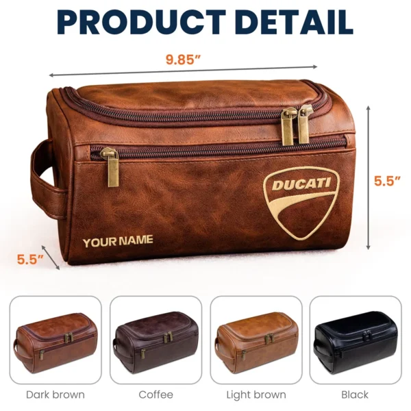 Ducati Motorcycles  Exclusive Logo - Personalized Leather Toiletry Bag QTMT180425DUC - Dark Brown - Image 3