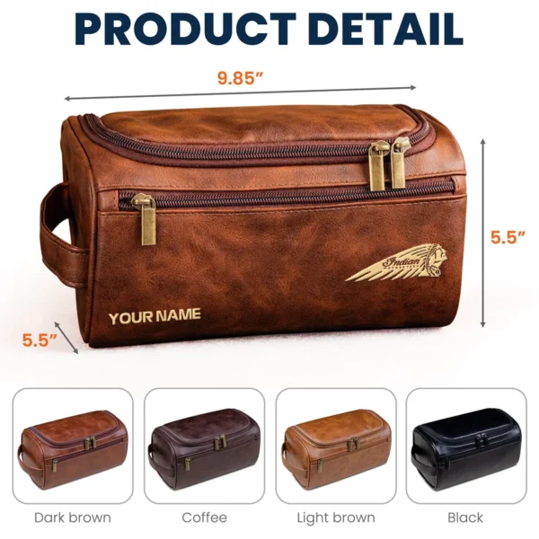 Indian Motorcycles Motorcycles  Exclusive Logo - Personalized Leather Toiletry Bag QTMT180425IND - Light Brown - Image 5