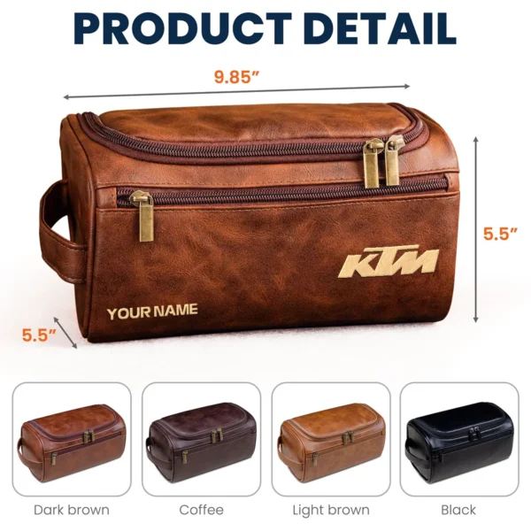 KTM Motorcycles  Exclusive Logo - Personalized Leather Toiletry Bag QTMT180425KTM - Dark Brown - Image 3