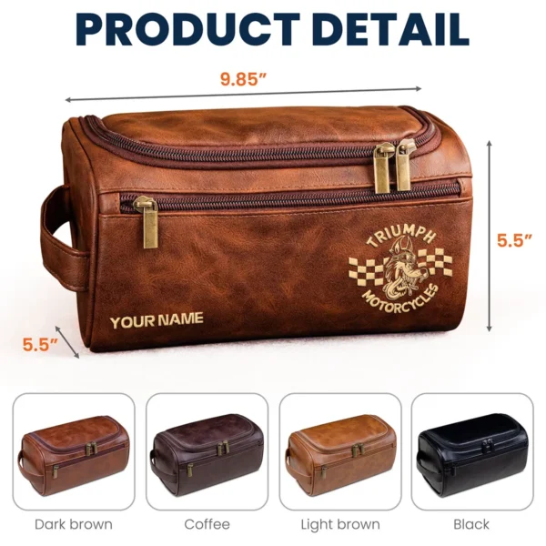 Triumph Motorcycles  Exclusive Logo - Personalized Leather Toiletry Bag QTMT180425TRIA3 - Light Brown - Image 5