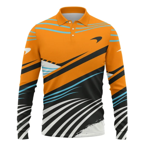 Waves Pattern McLaren F1 Exclusive Long Polo Shirt BLF131525A1LPL - Image 2
