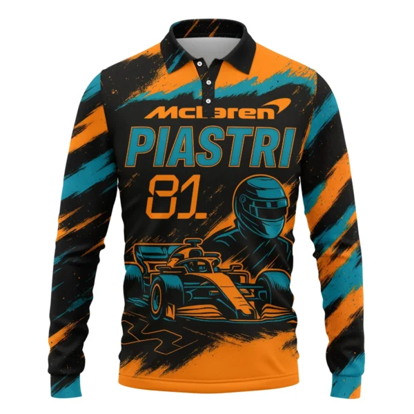 Piastri 81 McLaren F1 Exclusive Long Polo Shirt BLMCL1625A1LPL - Image 2