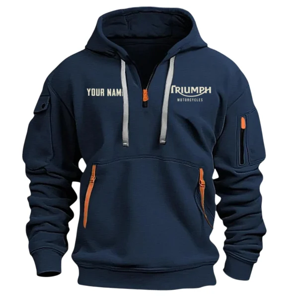 Triumph Motorcycles Exclusive Logo Hoodie Half Zipper QTTRI140425A4 - Navy - Image 2