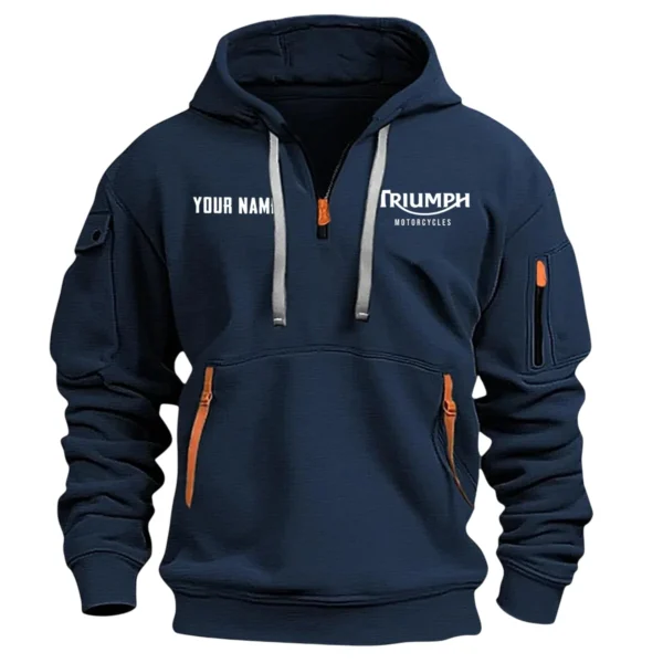 Triumph Motorcycles Exclusive Logo Hoodie Half Zipper QTTRI140425A7 - Navy - Image 2