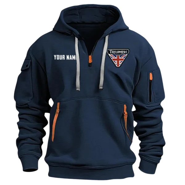Triumph Motorcycles Exclusive Logo Hoodie Half Zipper QTTRI140425A9 - Navy - Image 2