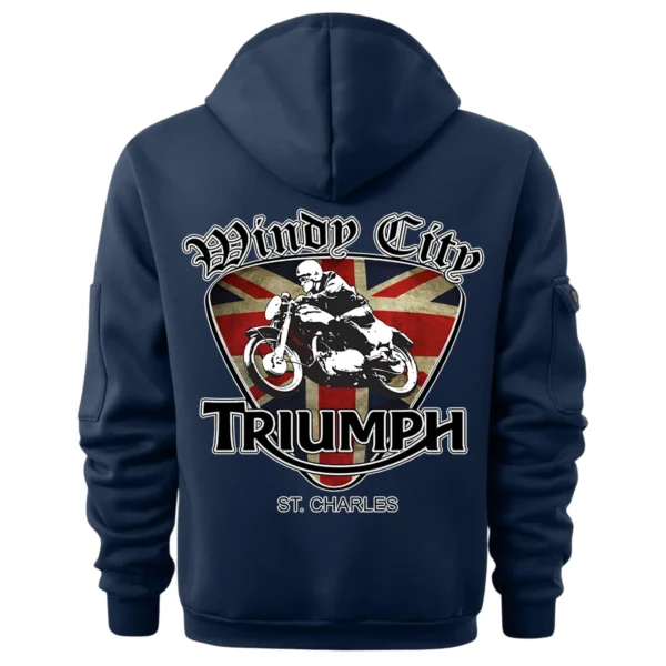Triumph Motorcycles Exclusive Logo Hoodie Half Zipper QTTRI140425A9 - Navy - Image 3