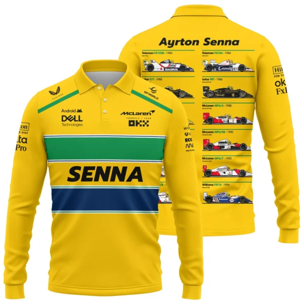 Senna x McLaren - Exclusive Long Polo Shirt Featuring His Iconic Liveries BLF13625A5LPL