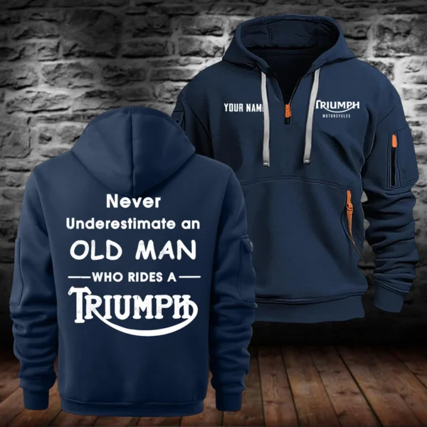 Triumph Motorcycles Exclusive Logo Hoodie Half Zipper QTTRI140425A2 - Navy