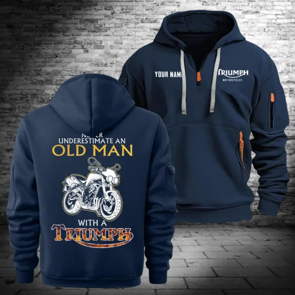 Triumph Motorcycles Exclusive Logo Hoodie Half Zipper QTTRI140425A7 - Navy