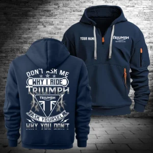 Triumph Motorcycles Exclusive Logo Hoodie Half Zipper QTTRI140425A8 - Navy