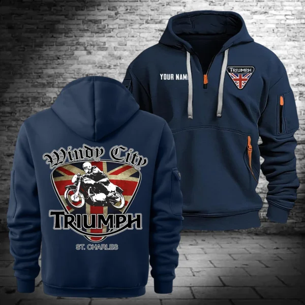 Triumph Motorcycles Exclusive Logo Hoodie Half Zipper QTTRI140425A9 - Navy