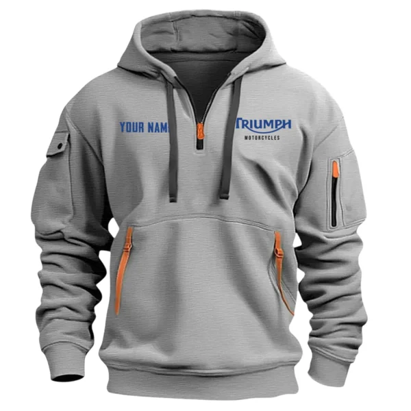 Triumph Motorcycles Exclusive Logo Hoodie Half Zipper QTTRI140425A1 - Gray - Image 2