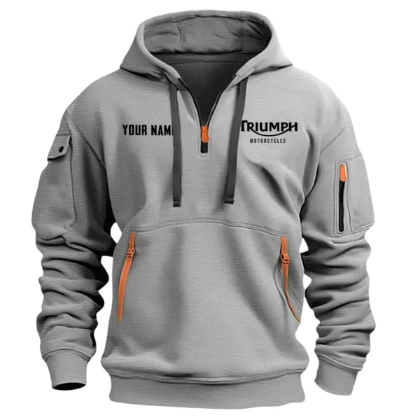 Triumph Motorcycles Exclusive Logo Hoodie Half Zipper QTTRI140425A5 - Gray - Image 2