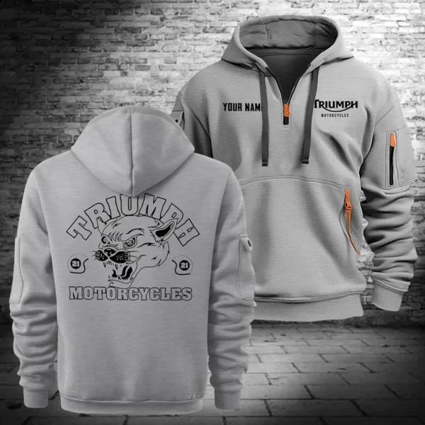 Triumph Motorcycles Exclusive Logo Hoodie Half Zipper QTTRI140425A4 - Gray