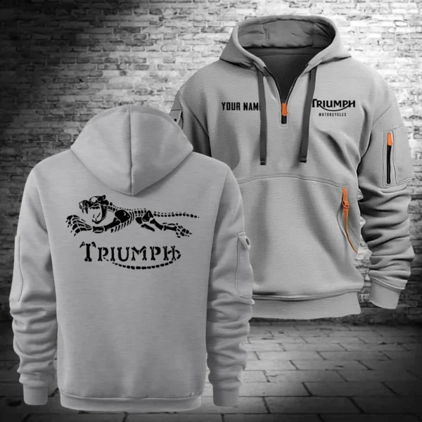 Triumph Motorcycles Exclusive Logo Hoodie Half Zipper QTTRI140425A5 - Gray