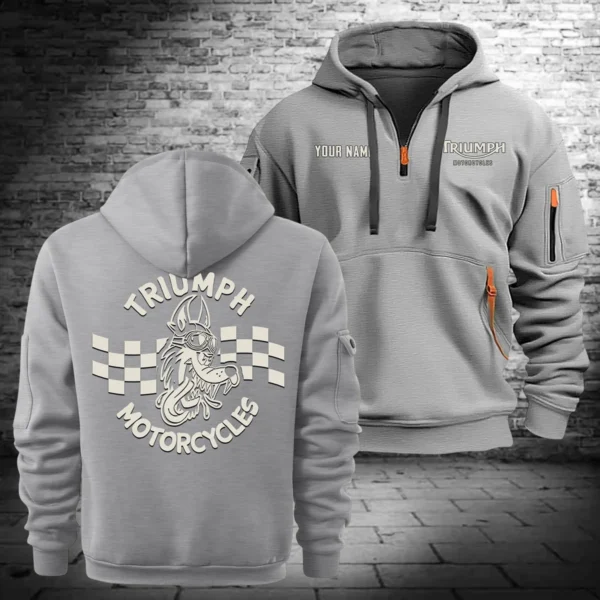 Triumph Motorcycles Exclusive Logo Hoodie Half Zipper QTTRI140425A6 - Gray