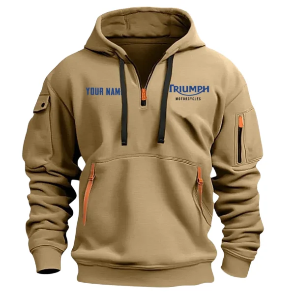 Triumph Motorcycles Exclusive Logo Hoodie Half Zipper QTTRI140425A1 - Khaki - Image 2