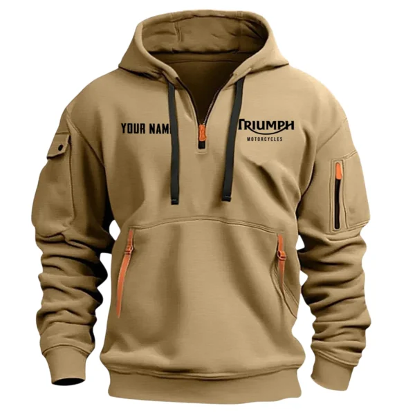 Triumph Motorcycles Exclusive Logo Hoodie Half Zipper QTTRI140425A10 - Khaki - Image 2