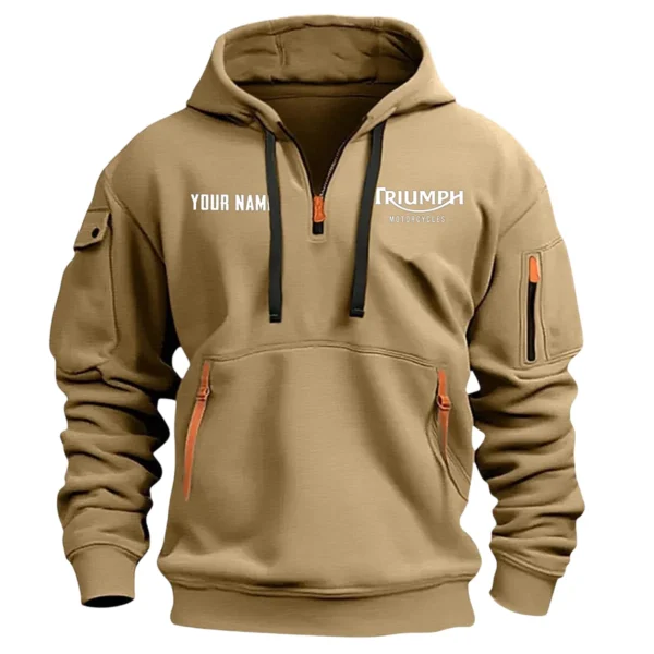 Triumph Motorcycles Exclusive Logo Hoodie Half Zipper QTTRI140425A2 - Khaki - Image 2