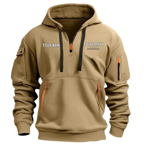 Triumph Motorcycles Exclusive Logo Hoodie Half Zipper QTTRI140425A6 - Khaki - Image 2