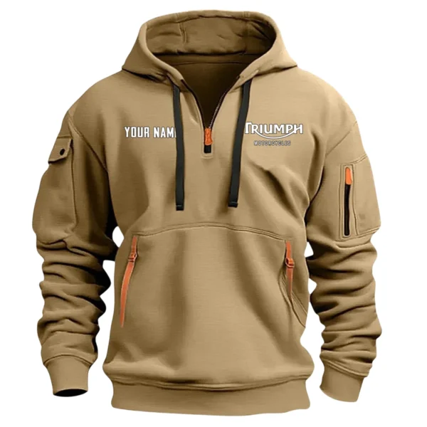 Triumph Motorcycles Exclusive Logo Hoodie Half Zipper QTTRI140425A8 - Khaki - Image 2