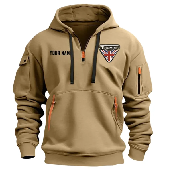Triumph Motorcycles Exclusive Logo Hoodie Half Zipper QTTRI140425A9 - Khaki - Image 2