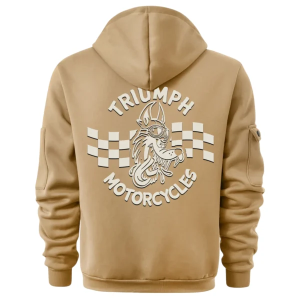Triumph Motorcycles Exclusive Logo Hoodie Half Zipper QTTRI140425A6 - Khaki - Image 3