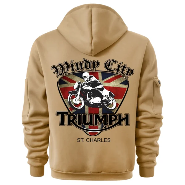 Triumph Motorcycles Exclusive Logo Hoodie Half Zipper QTTRI140425A9 - Khaki - Image 3