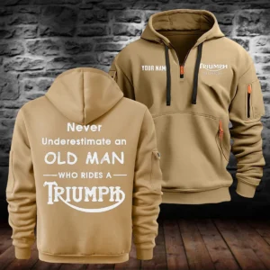 Triumph Motorcycles Exclusive Logo Hoodie Half Zipper QTTRI140425A2 - Khaki